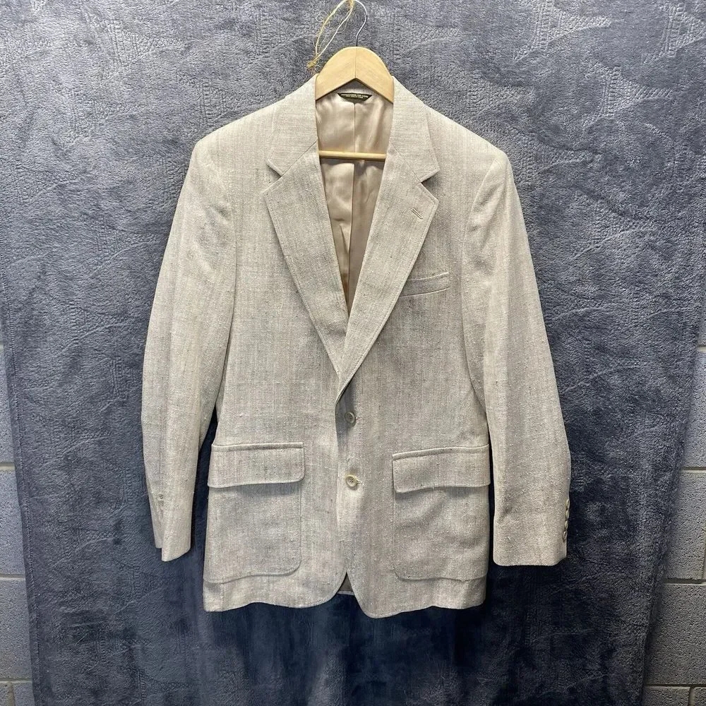 Vintage May D&F Rangoon Blazer Men‎ 40 (S) Matka Silk Beige 2-Button Sport Coat